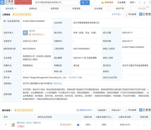 騰訊跨界出擊 成立管理咨詢公司，注冊資本2000萬元拓展勞務派遣服務新賽道